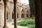 Inside view of the vaulted galleries of the courtyard of the Monastery of Poblet cat. Reial Monestir de