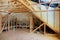 Inside wall heat isolation with mineral wool wooden house, building under construction