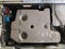 Inside of the washing machine - top view. Drum, centrifuge and home appliance parts. Washing machine cover removed. Plastic and