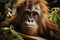 Insightful Orangutan Contemplating in Lush Greenery. AI generation