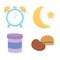 Insomnia, clock moon night food medicine icons