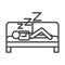 Insomnia, male sleeping in the sofa linear icon style