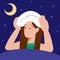 Insomnia. The woman cannot sleep. Female character suffers from insomnia. Sleep disorder, sleeplessness concept.