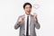 Inspiration, lifestyle and business concept. Waist-up portrait of upbeat smiling young businessman, asian guy in suit