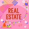 Inspiration showing sign Real Estate. Business overview total property consisting of both natural resource and building