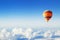 Inspiration or travel background, fly, colorful hot air balloon in blue sky