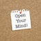 Inspirational Business Life Phrase Note Open Your Mind