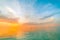 Inspirational calm sea with sunset sky. Meditation ocean and sky background. Colorful horizon over the water