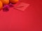 inspirational chinese new year concept image of red envelope,oranges and flowers in red colour background