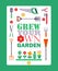 Inspirational gardening poster, vector illustration. Typographic book cover with isolated gardener tools icons