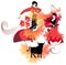 Inspirational illustration with symbols of traditional Spanish culture. Flamenco dancers