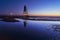 Inspirational night view of the lighthouse Obereversand, Germany during low tide