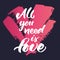 Inspirational quote \'All you need is love\'