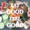 Inspirational quote on blurred salad background