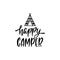 Inspirational vector lettering phrase: Happy camper. Hand drawn boho poster with teepee.