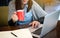 Inspired cup of fresh coffee. young woman holding coffee cup an