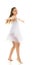 Inspired Teenage Girl Wearing White Sport Dress Dancing in Studi