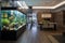 inspiring design with large aquarium and floating ornaments in the living room