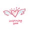 Inspiring love. Hand drawn logo line art wings and heart.