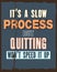 Inspiring motivation quote with text It Is a Slow Process But Quitting Will Not Speed It Up. Vector typography poster