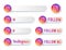 Instagram Buttons Collection with Multicolor Logo. White Social Media Tags Set with Modern Icons, Symbol, Sing, Banner. 3D Round