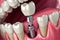 installation implant tooth, metal screw and white crown tooth of a dental care illustration Generative AI