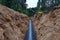 Installation Natural Gas pipeline in tranch. Crude oil pipes Installation for transporting fuel supplies to households and