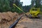 Installation Natural Gas pipeline in tranch. Crude oil pipes Installation for transporting fuel supplies to households and