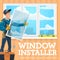 Installation of window. Installer, tool kit, level