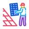 Installer working solar battery icon vector outline illustration