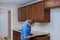 Installing contractors a laminate counter top a kitchen remodel