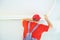 Installing decorative ceiling molding. home repair and decoration