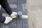 Installing paving slabs with a mallet