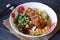 Instant noodle with crispy pork,selection focus