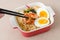 Instant noodles with boiled egg and kimchi