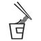 Instant noodles with chopsticks, line art food icon