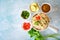 instant noodles cooking tasty eating with bowl, noodles bowl with vegetable spring onion lemon lime lettuce celery and chili on