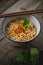 Instant Noodles in White bowl on Old Wooden, Easy Cook ,used for