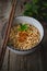 Instant Noodles in White bowl on Old Wooden, Easy Cook ,used for