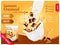 Instant oatmeal with chocolate advert concept. Milk flowing into