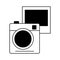 Instant photographic camera with photo in black and white