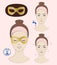 Instruction: How to apply anti wrinkles eye mask. Golden eye mask. Skincare. Vector illustration.