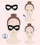 Instruction: How to apply anti wrinkles eye mask. Skincare. Vector isolated illustration.