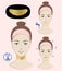 Instruction: How to apply anti wrinkles neck mask. Golden neck mask. Skincare. A vector illustration.