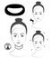 Instruction: How to apply anti wrinkles neck mask. Skincare. Black and white vector illustration.