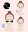 Instruction: How to apply cosmetic patches under the eyes. Skincare. Vector illustration.