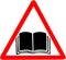 Instruction manual handbook guide warning icon. Open book pages images symbol. Red prohibition warning symbol sign