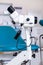 Instrument gynecologist colposcope gynecological room white blue background tool office operation surgery