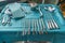 Instrument table with instruments is prepared for a gynaecological procedure