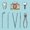 Instruments equipment of the dentist for teeth enamel, set doctor. oral cavity clean or sick. health or caries human